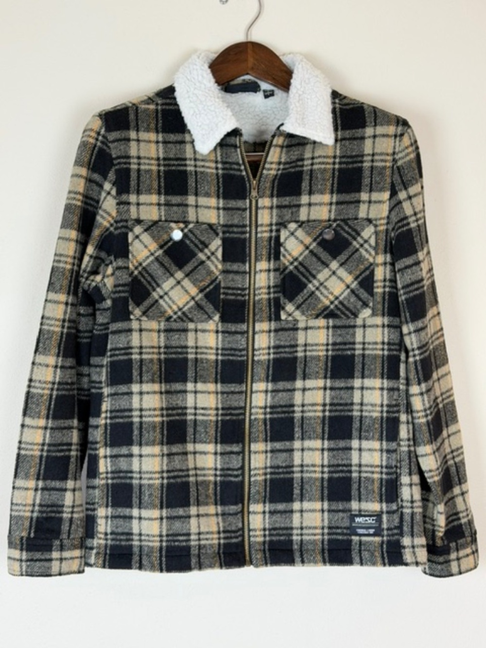 WeSC Liam Plaid Sherpa Trim Shirt Jacket Men's M (Unisex Women's L) Streetwear